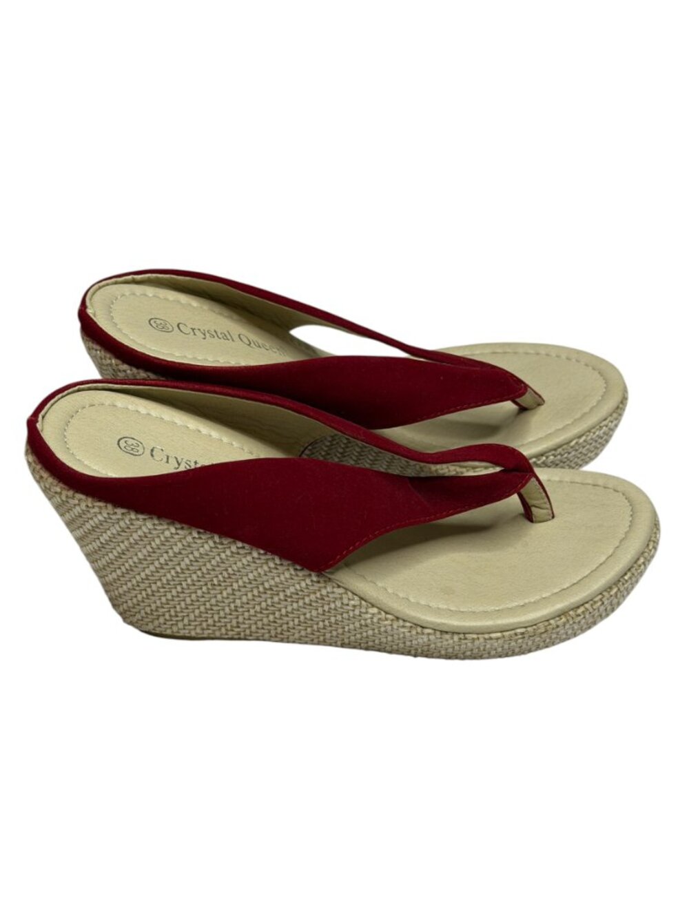 Crystal Queen Velvet Sandals Wedge Heel Red 38 US 7.5